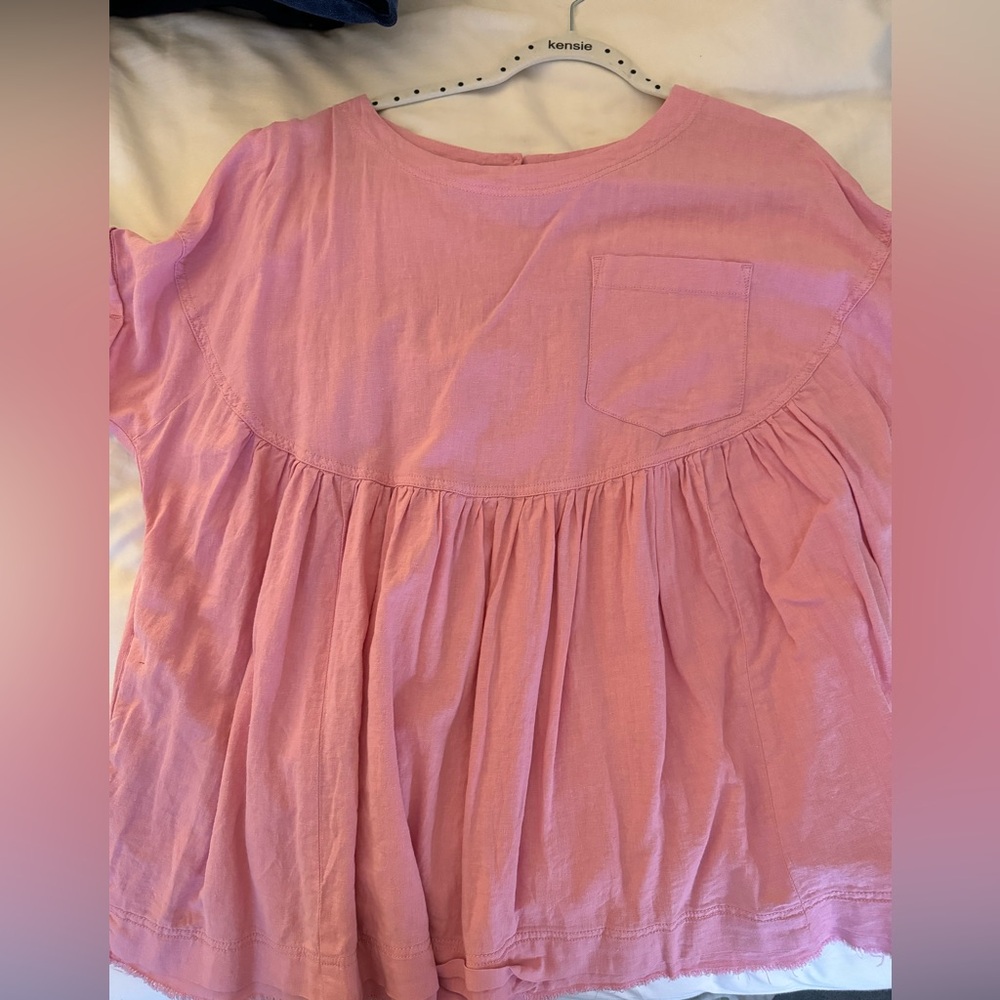 Free people oversized pink flowy top or beach cover up with short sleeves